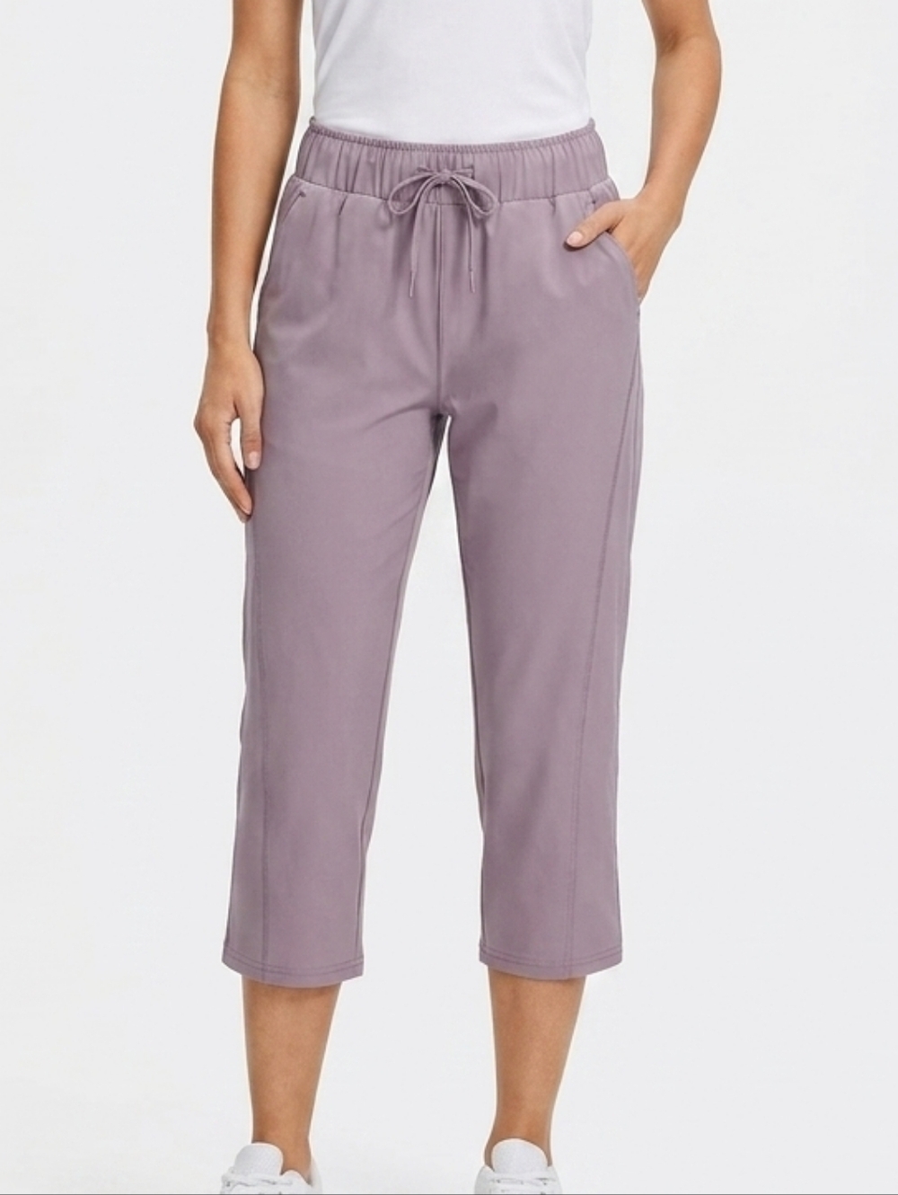 32 Degrees Cool Women's Stretch Woven Crop Wide Leg Drawstring Pant Mauve Size M